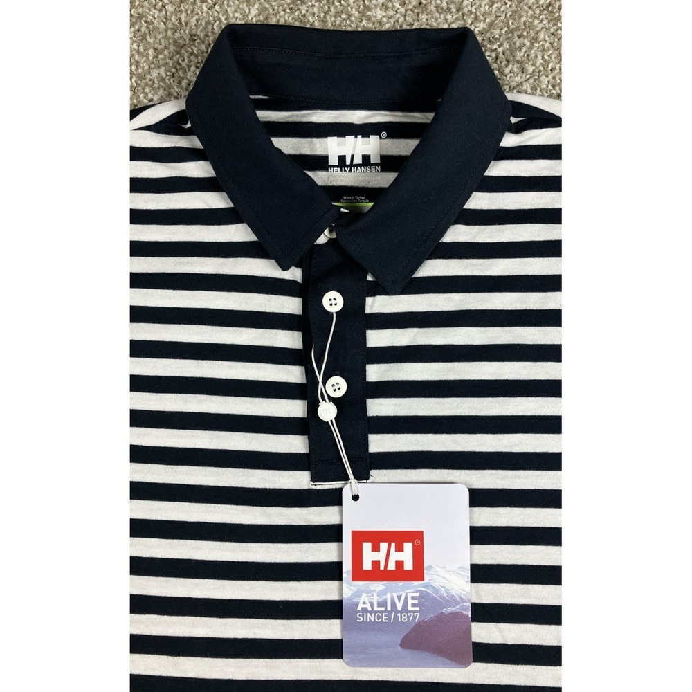 HELLY HANSEN FJORD POLO Shirt Navy Blue Stripe Men's Size Small NEW Regular Fit - Picture 2 of 9
